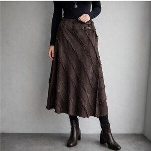 Tribal Wool Blend Midi Skirt Size 8 Chocolate Brown Boho Dark Academia A-Line